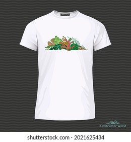 White t-shirt with corals. Vector Illustration