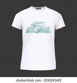 White T-shirt with corals. Vector Illustration