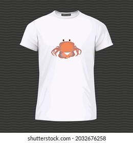 White t-shirt with cute crab. Vector Illustration