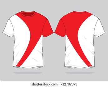 White T-Shirt Design Vector With Red Curve Style.Front And Back Views.
