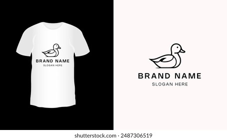 Camiseta blanca con Plantilla de diseño de logotipo de pato. Ilustración vectorial.