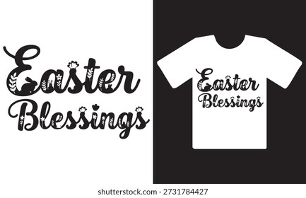 A white t-shirt with Easter Blessings text design on a black and white background