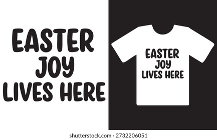 Ein weißes T-Shirt mit Text "Osterfreude lebt hier" auf transparentem Hintergrund