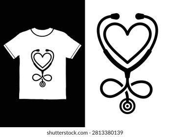 White tshirt featuring stethoscope wrapped around heart graphic design