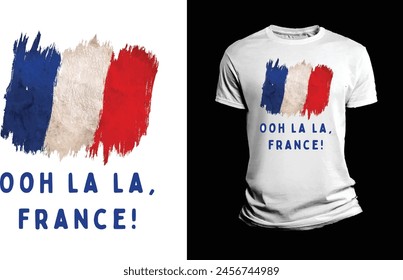 White T-Shirt with flag of France, Paris T-shirt design, 