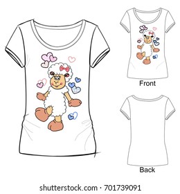 White T-shirt with a flying lamb among the hearts