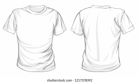 White t-shirt  front and back view. T-shirt vector template. Mockup for clothing print design.