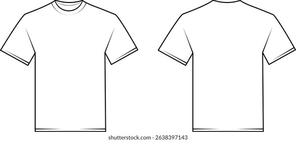 White t-shirt front and back view template design. Blank shirt outline on transparent background. Tshirt icon.