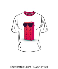 White T-shirt with funny character, Vector shirt mockup