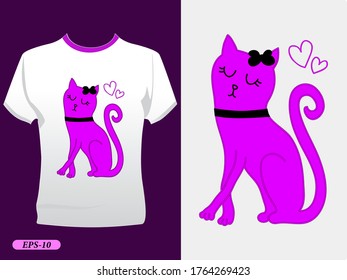 White t-shirt for girls with new cat design.