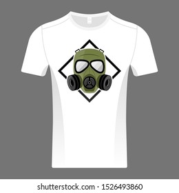 White T-shirt with Green Gas Mask Illustration Vector