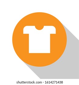 White T-shirt icon isolated on white background. Orange circle button. Vector Illustration