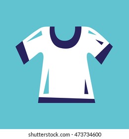 White t-shirt icon on a blue background.