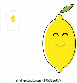 White T-shirt with lemon Satisfied. Vector print.