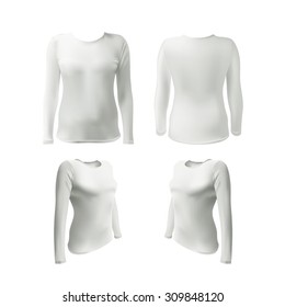 white T-shirt with long sleeves women vector, isolated on white background