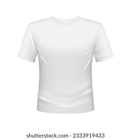 White tshirt for men isolated 3d vector mockup. T-shirt template with short sleeves, round neck front view. Blank sports apparel design, sportswear or underwear realistic mock up