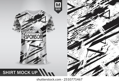 T-shirt branca mockup abstrata grunge esporte jersey design para futebol futebol, corrida, esportes, corrida, cor branca azul