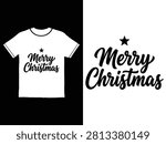 White tshirt mockup showing Merry Christmas text with star graphic