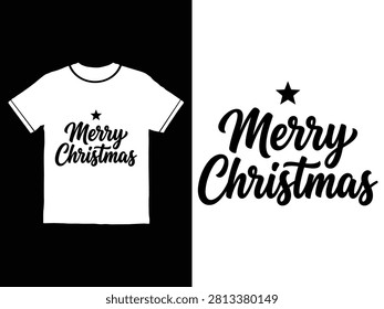 White tshirt mockup showing Merry Christmas text with star graphic