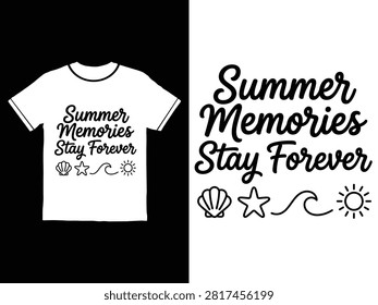 White tshirt mockup with summer memories text and small icons