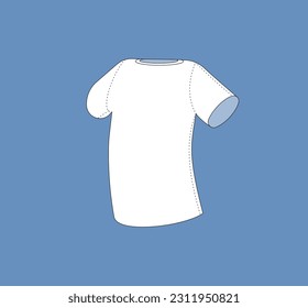 Camiseta blanca de fondo gris. Ilustración plana vectorial con contorno.