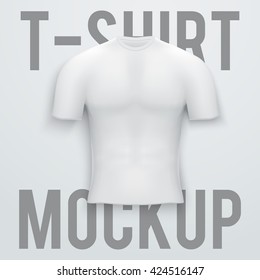White t-shirt on green background. Front Product mockup and sample. Vector Illustration 