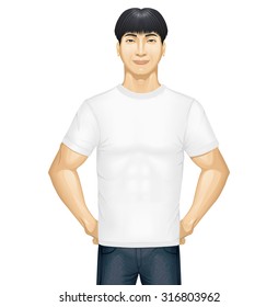 White t-shirt on model, vector.