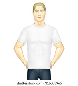 White t-shirt on model, vector.