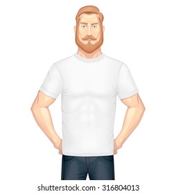 White t-shirt on model, vector.