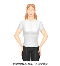 White t-shirt on model, vector.