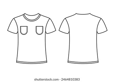 White T-shirt with pocket front and back vector design with editable stroke