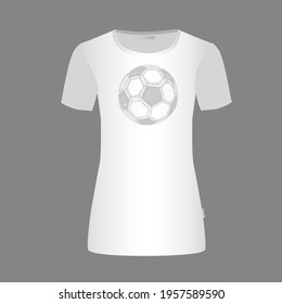 Camiseta blanca con una pelota de fútbol. Ilustración del vector