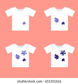 white t-shirt with spots of dirt, vector illustration. set icon. t-shirts with various degree of pollution.