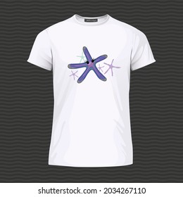 White T-shirt with starfishes. Vector Illustration