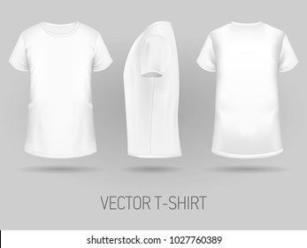 White t-shirt template in three dimentions: front, side and back view.