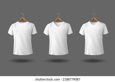 White t-shirt V neck with wooden hanger mockup