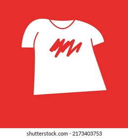 White t-shirt vector with red ink stain. Clothes and fashion store icon. Dye for clothes. Washing stained t-shirts.