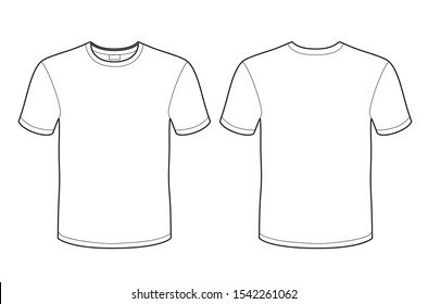 Векторный шаблон белой футболки (спереди и сзади), изолированный на белом фоне.