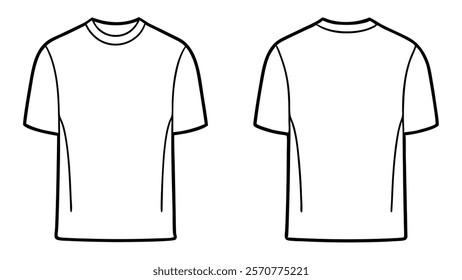 White T-shirt vector template, front and back, mockup isolated on white background