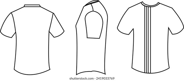 White T-shirt vector three template (front and back) mockup isolated on white background.