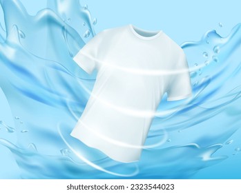 White t-shirt are washed in clean water. vector illustration