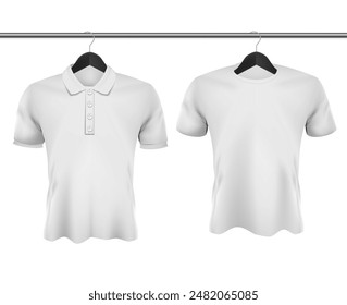 White t-shirts on hangers. Vector illustration