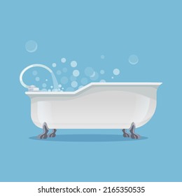 White Tub Or Bath Filled With Water, Cartoon Icon