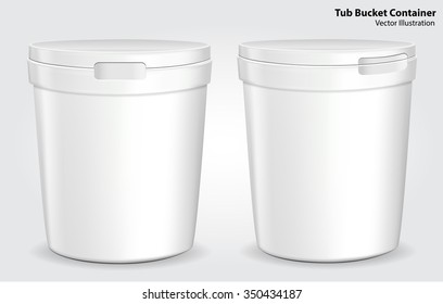 White Tub Food Plastic Container For Dessert, Yogurt, Ice Cream, Sour Sream Or Snack. Ready For Your Design. Product Packing Vector EPS10