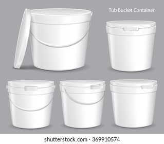 White Tub Paint Plastic Bucket Container. Plaster, Putty, Toner. Ready For Your Design. Product Packing Vector EPS10