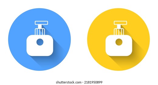 White Tube of hand cream icon isolated with long shadow background. Circle button. Vector