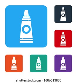 White Tube with paint palette icon isolated on white background. Set icons in color square buttons. Vector Illustration