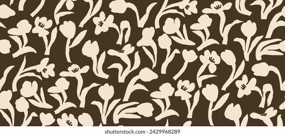 White tulip Flowers Seamless boho pattern