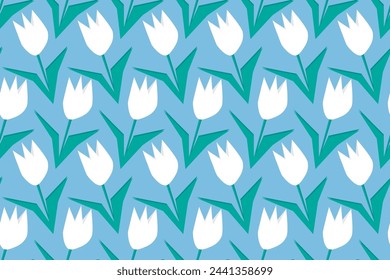 Flores de TULIPÁN BLANCO. Patrón de vector sin costuras para el diseño y la decoración.