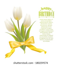 White tulips on a card on his birthday